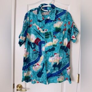 Vintage Bayou Wear New Orleans Jazz Fest Hawaiian Shirt Rayon Size L